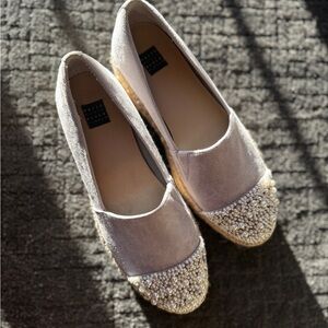 White House Black Market Taupe Espadrilles with Beaded Toe